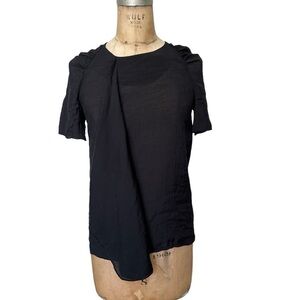 COS $89 Black Ruffle Fitted Blouse  - Euro 34, US XS. Semi sheer asymmetrical